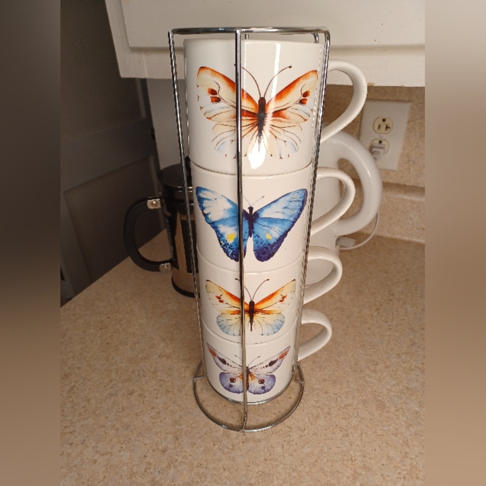 Butterfly Design Stackable Mugs - Picture 2 of 3